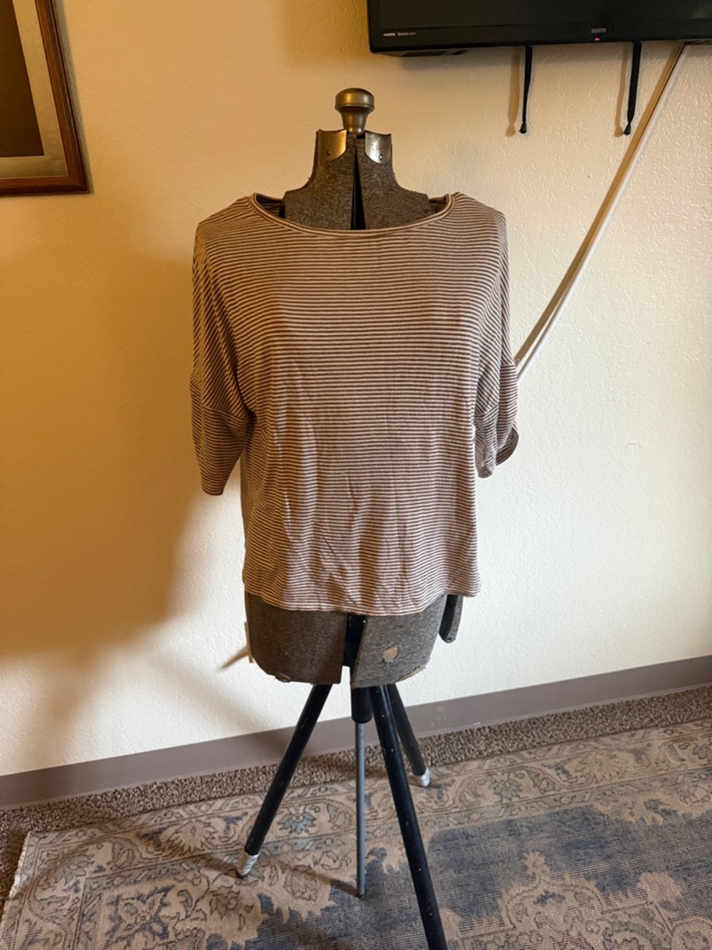 Max Studio Brown & White Striped Top